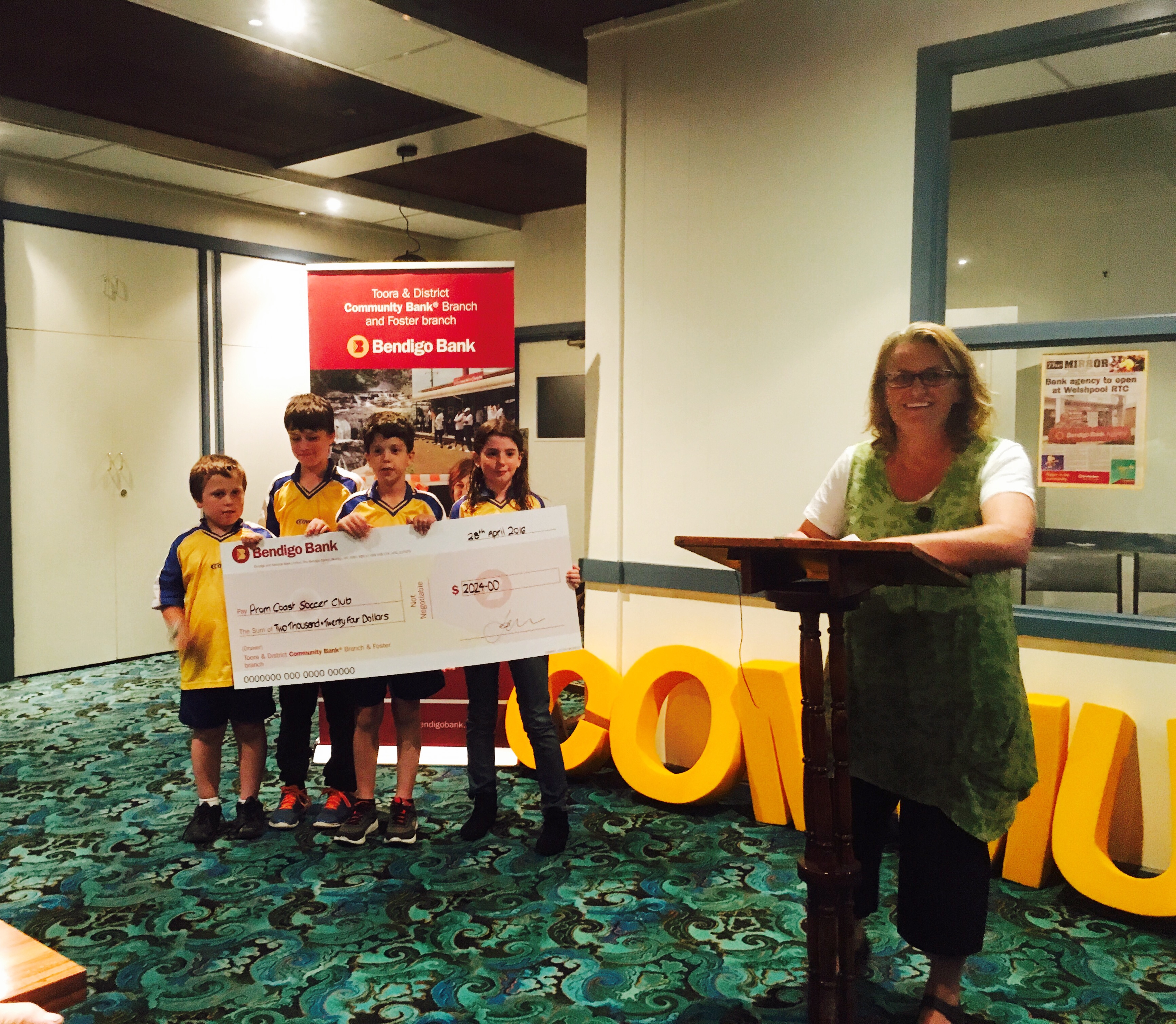 Congratulations to the Prom Coast Soccer Club on receiving a grant from the Bendigo Bank to go towards a new set of goals for the club