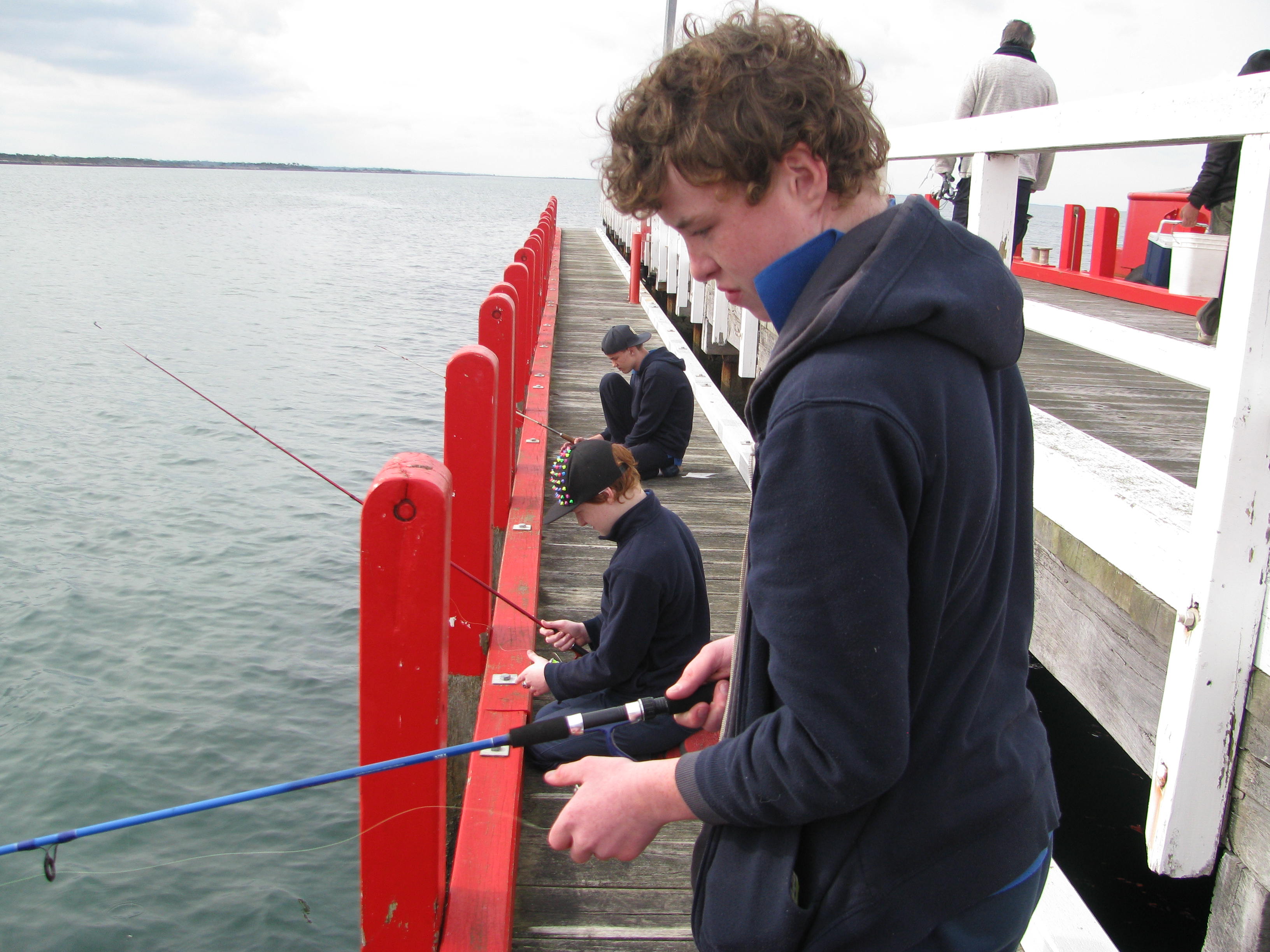 Students from the South Gippsland Special School trying their luck at fishing off the Port Welshpool jetty